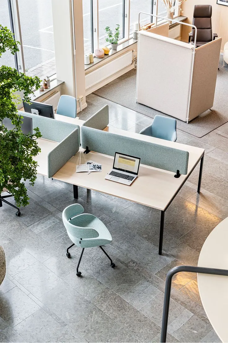 Professional workspace desk with ergonomic equipment